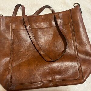 Classic Brown Leather Tote with Vintage Patina